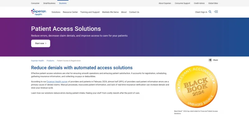 Homepage of Experian Health