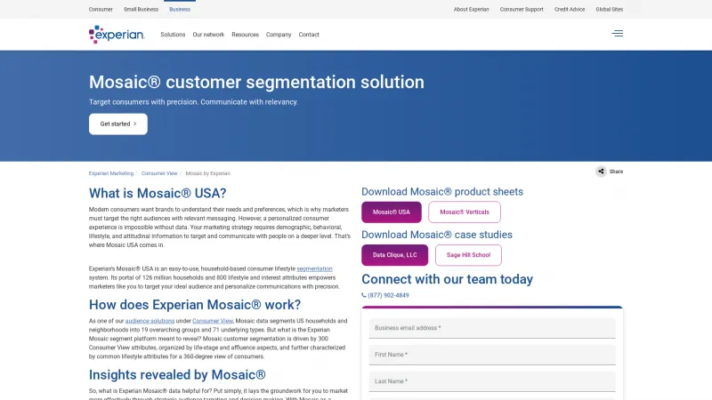 Homepage of Experian Mosaic