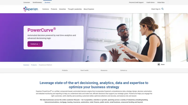 Homepage of Experian PowerCurve Strategy Management