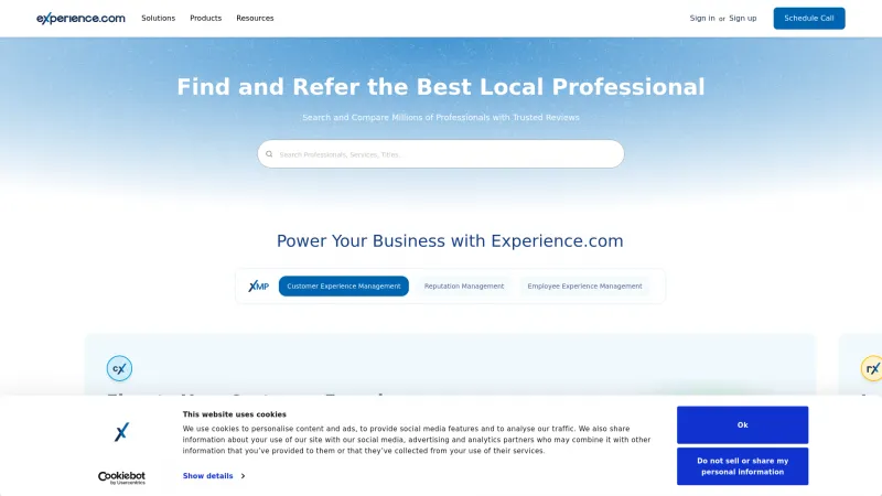 Homepage of Experience.com