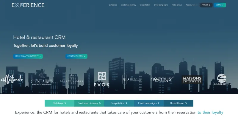 Homepage of Experience Hotel