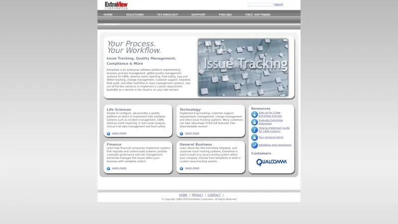 Homepage of ExtraView