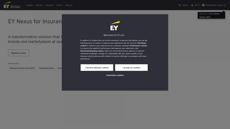 Homepage of EY Nexus for Insurance