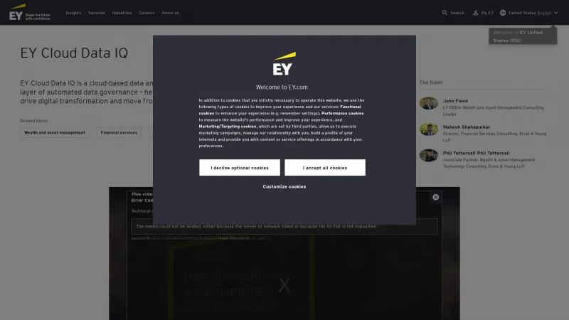 Homepage of EY Cloud Data IQ