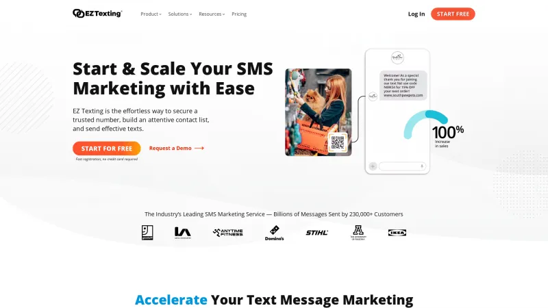 Homepage of EZ Texting