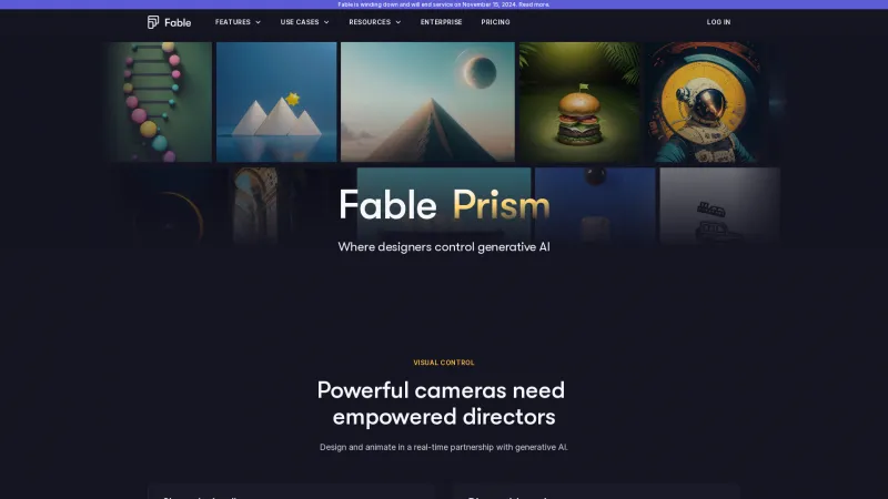 Homepage of Fable Prism