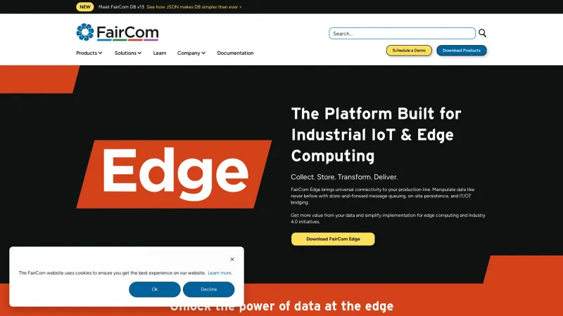 Homepage of FairCom EDGE