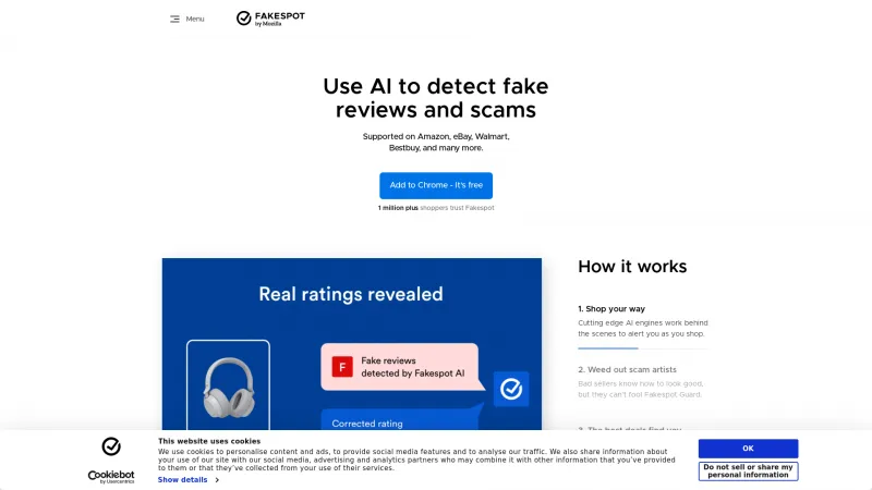 Homepage of Fakespot