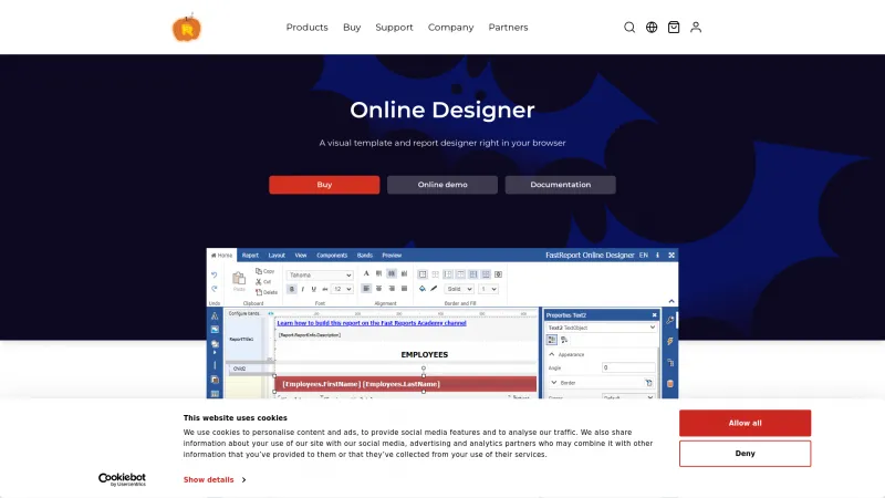 Homepage of FastReport Online Designer