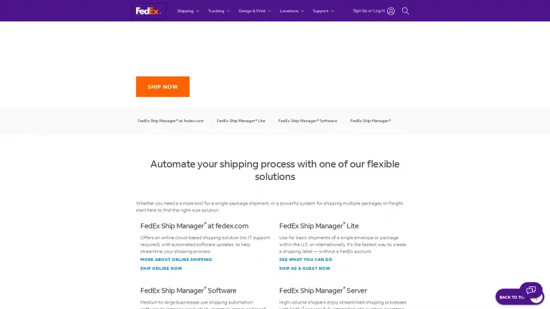 Homepage of FedEx Ship Manager