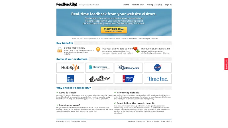 Homepage of Feedbackify