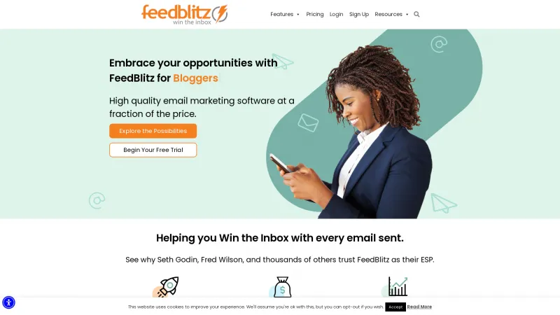 Homepage of FeedBlitz