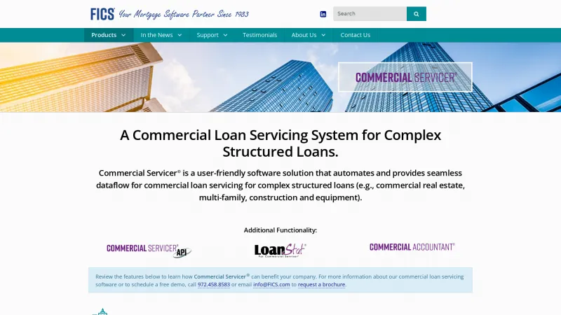 Homepage of Commercial Servicer