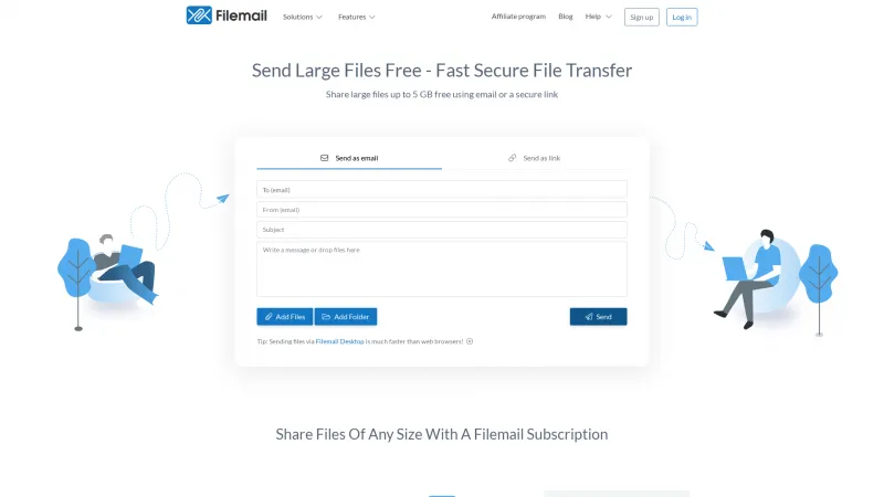 Homepage of Filemail