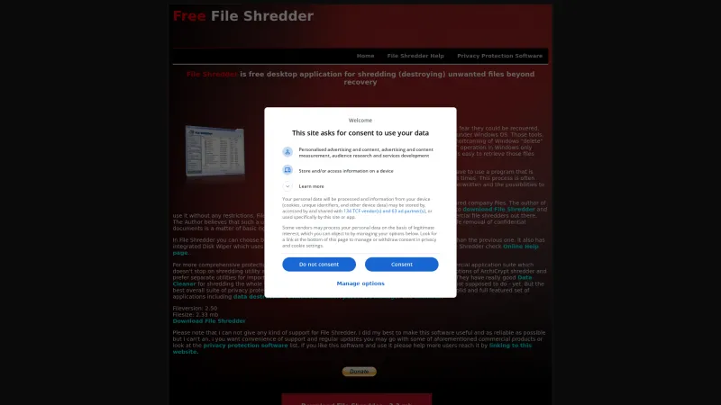 Homepage of File Shredder