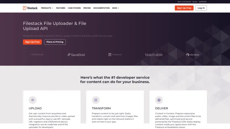 Homepage of Filestack