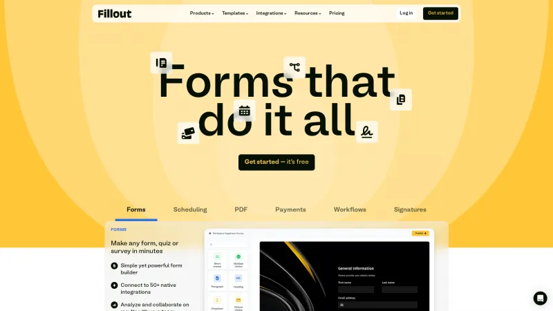 Homepage of Fillout