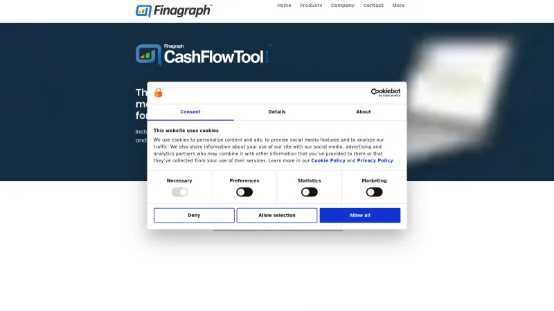 Homepage of Finagraph CashFlowTool