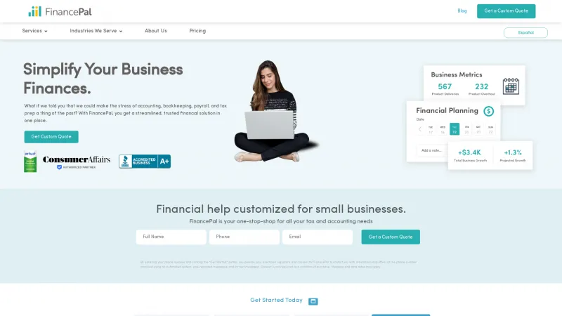 Homepage of FinancePal