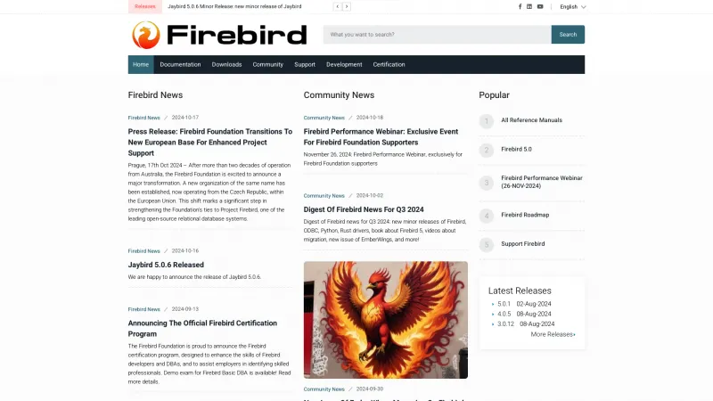 Homepage of Firebird