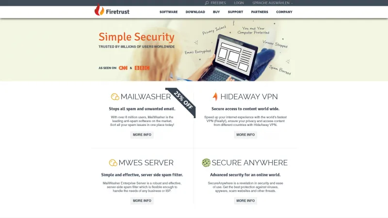 Homepage of MailWasher Pro