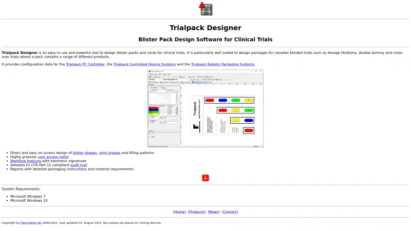 Homepage of Trialpack Designer II