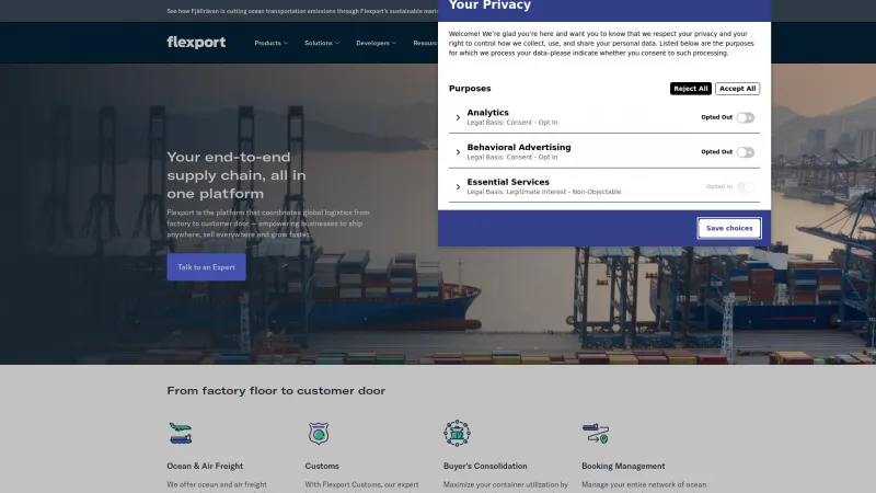 Homepage of Flexport