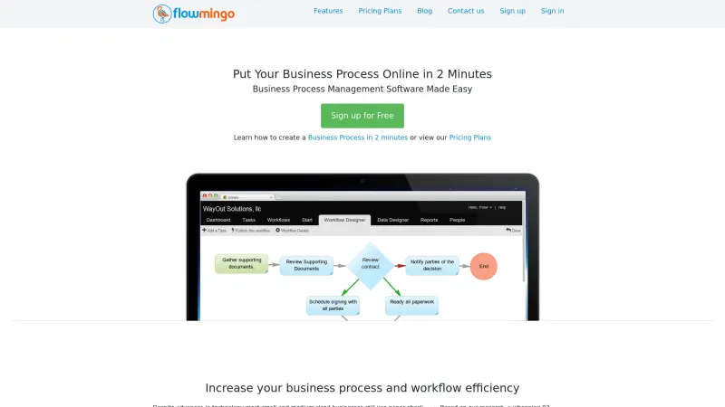 Homepage of Flowmingo