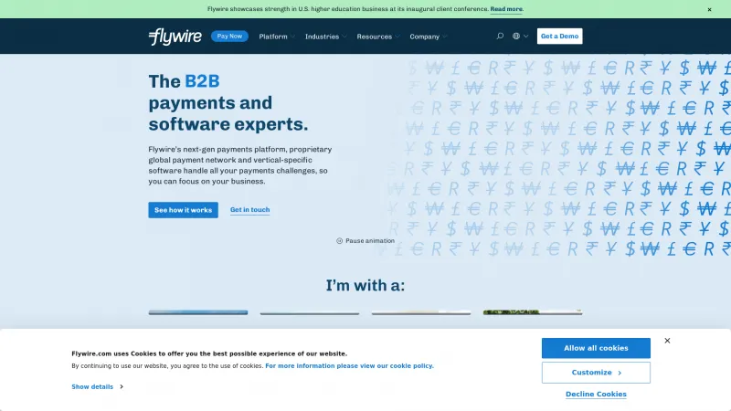 Homepage of Flywire