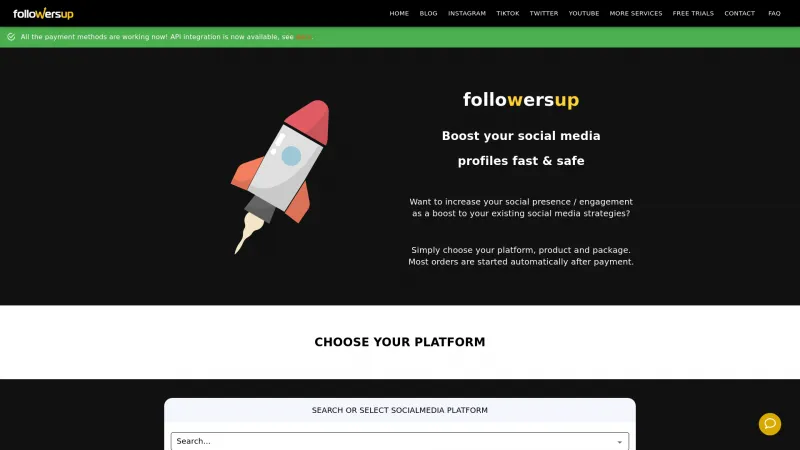 Homepage of Followersup