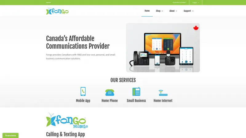 Homepage of Fongo