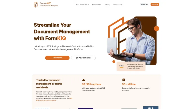 Homepage of FormKiQ