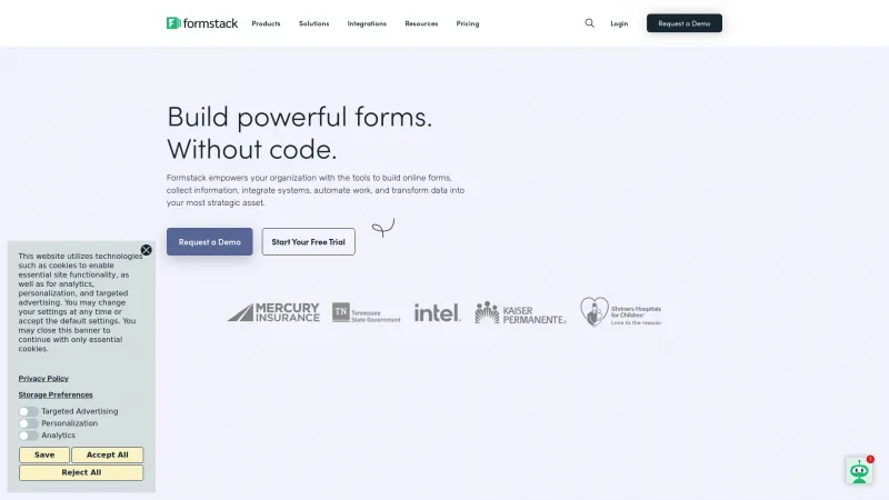 Homepage of Formstack