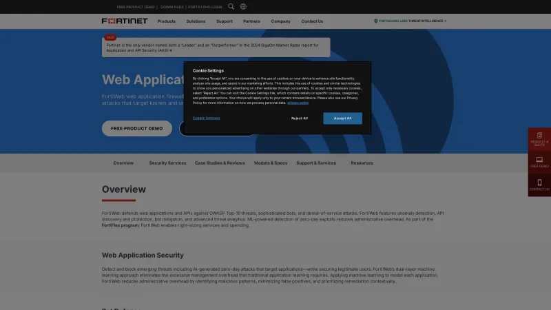 Homepage of Fortinet FortiWeb Web Application Firewall