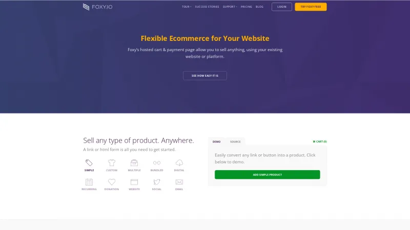 Homepage of Foxy.io