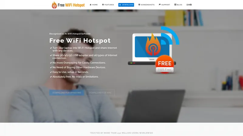 Homepage of Free WiFi Hotspot