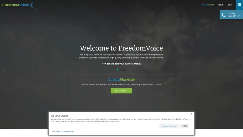 Homepage of FreedomVoice