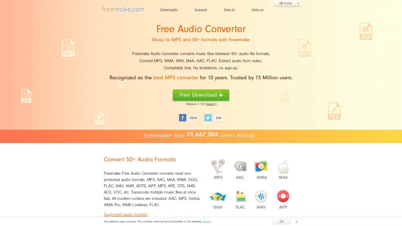 Homepage of Freemake Audio Converter