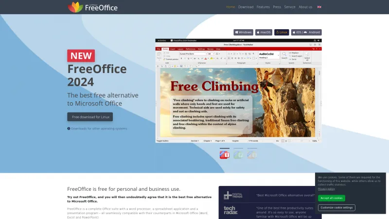 Homepage of FreeOffice