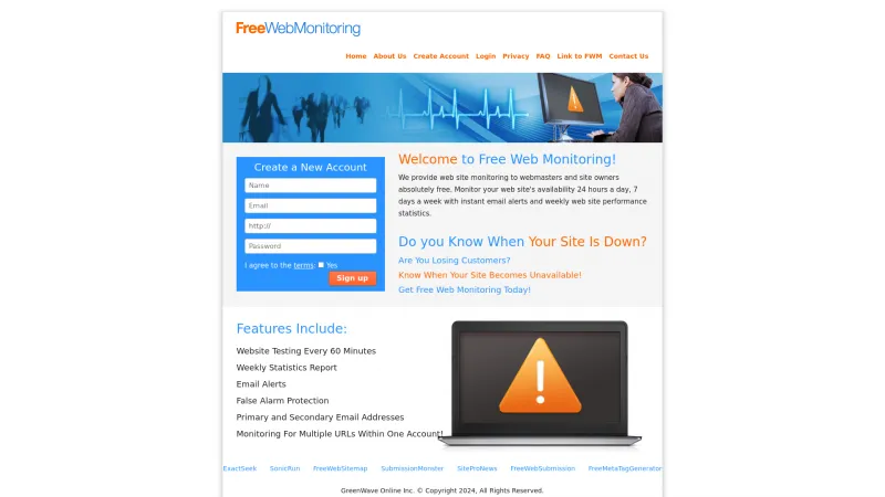 Homepage of Free Web Monitoring