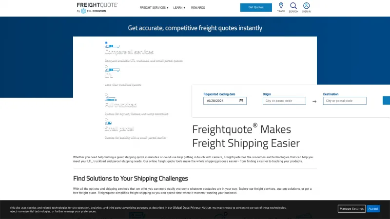 Homepage of Freightquote