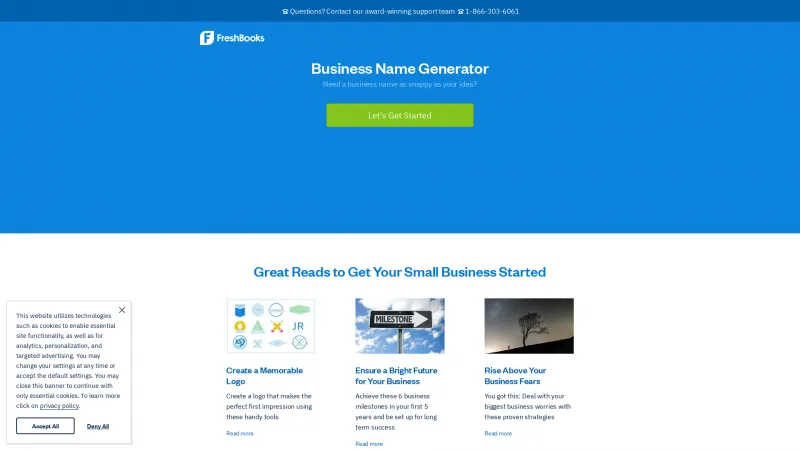 Homepage of FreshBooks Business Name Generator