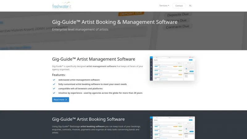 Homepage of Gig-Guide Booking Agency