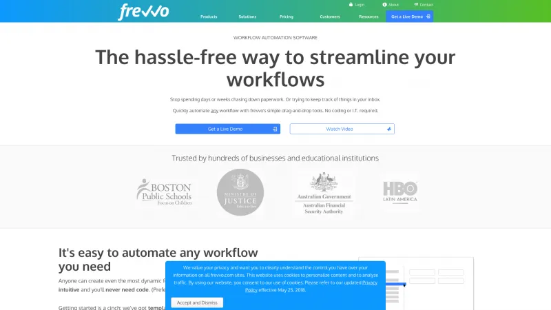 Homepage of Frevvo