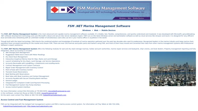 Homepage of FSM Marina Management Software