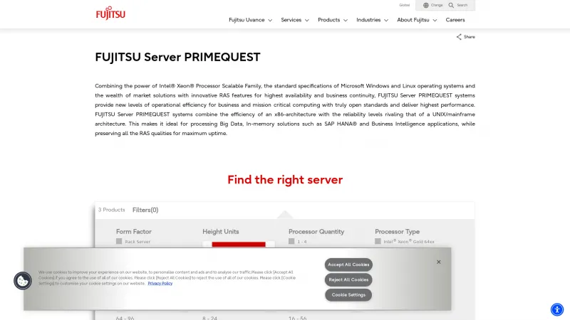 Homepage of FUJITSU Server PRIMEQUEST