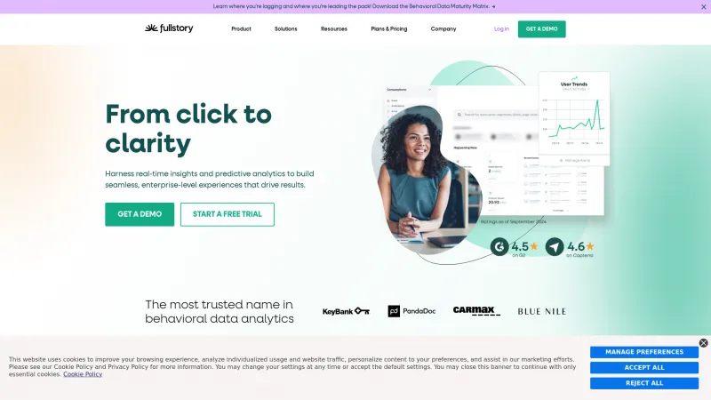 Homepage of Fullstory