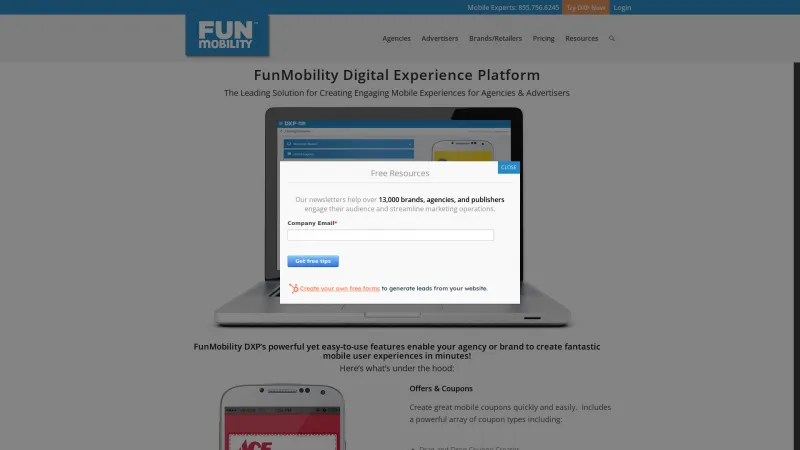 Homepage of FunMobility DXP