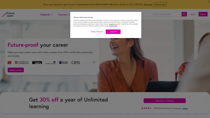 Homepage of FutureLearn