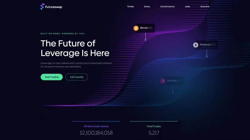 Homepage of Futureswap